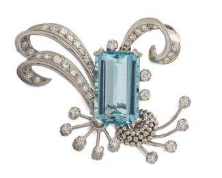 Lot 15 Platinum, 14k White Gold, Topaz and Diamond Brooch