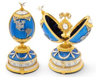 Lot 1237 House of Igor Carl Fabergé, (Russian) Porcelain and Gold Plated Sterling Silver Carousel Egg, Ca. 1999-2000, 'Peace on Earth, Millennium Commemorative