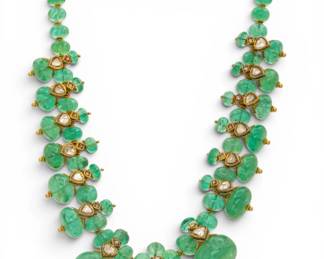 Lot 9 23k Yellow Gold, Enamel, Emerald, and Diamond Necklace