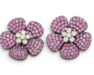 Lot 20 18k White Gold, Pink Sapphire and Diamond Earrings