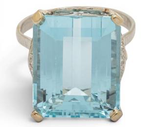 Lot 5 Platinum, Aquamarine, and Diamond Ring Size 7.5