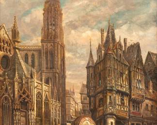 Lot 1007 Henry Thomas Schafer (British, 1854-1915) Oil on Canvas, Ca. 1877, 'Strasbourg Cathedral', H 43" W 35"