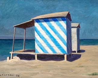 Lot 1002 Walter Lazzaro (Italian, 1914-1989) Oil on Masonite, 1956, 'Capanni', H 12" W 16"