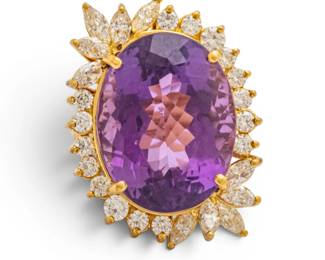 Lot 31 18k Yellow Gold, Amethyst, and Diamond Cocktail Ring Size 6.5