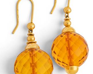 Lot 27 18k Yellow Gold and Amber Bead Dangle Earrings