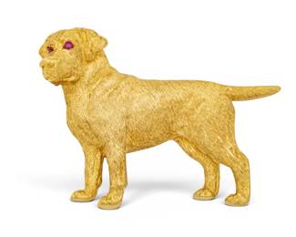 Lot 45 18k Yellow Gold and Ruby Dog Brooch 'Golden Retriever'