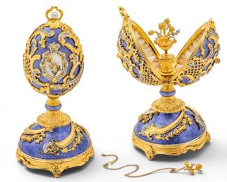 Lot 1230 House of Igor Carl Fabergé, (Russian) Gold Plated Sterling Silver, Enamel and Gemstone 'Sleeping Beauty Waltz' Musical Imperial Egg, with Accompanying