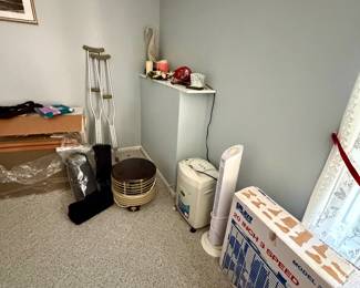 Crutches, heater, fan