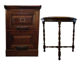 Vintage Oak Filing Cabinet  Demilune Console Table