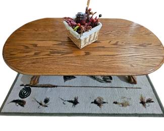 Oval Oak Clawfoot Coffee Table  Trout Fishing Rug