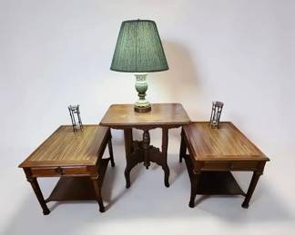 Victorian Parlor Table, End Tables,  Neoclassical Lamp
