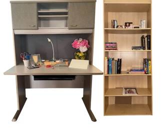 Bush Hutch Desk  Blonde Bookcase Combo with Accessories