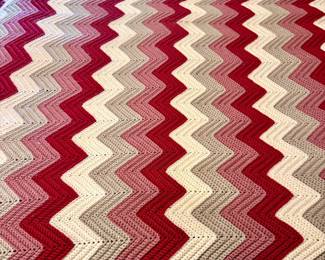 Vintage Hand Crocheted Chevron Afghan