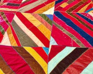Vintage Briar-stitched Patchwork Bedspread Full