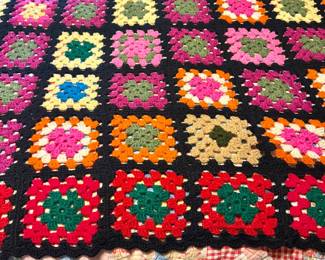 Vintage Hand Crocheted Granny Afghan