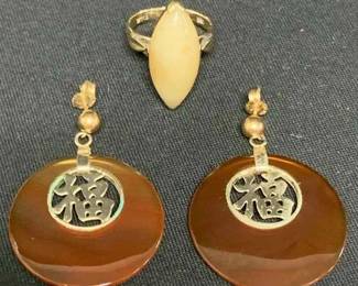 14CT722V14 K Stone Ring Asian Style Earrings