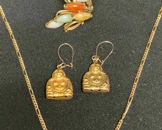 14CT724V14 K Buddha Earrings Stone Ring