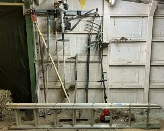 Extension Ladder, Gas Trimmer  LongHandled Yard Tools