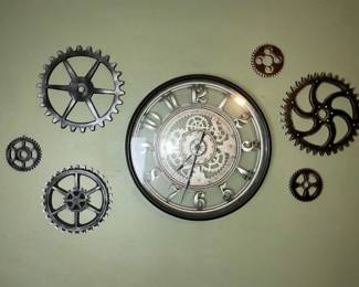 Clock Steampunk Style Wall Clock with Decorative Gear Accents
