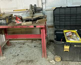 Miter Saw, Black  Decker Sander  Stanley Rolling Toolbox