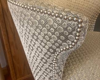 Custom upholstered boudoir chair, detail.