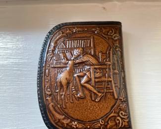 Vintage Embossed Brown Leather Coin Purse