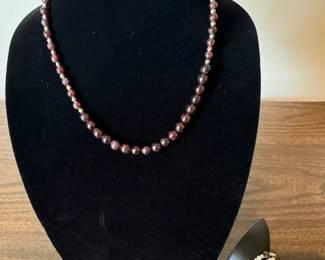 Vintage Burgundy Beaded Necklace and Bracelet Set