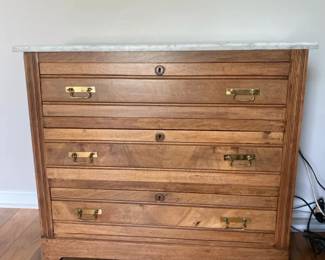 Vintage Walnut Marble Top 3Drawer Dresser Chest