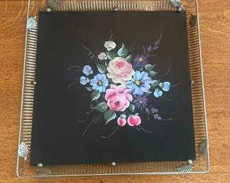 Vintage Nashco New York Toleware Handpainted Square Metal Tray, Floral