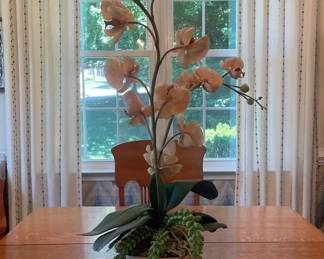 Decorative Faux Phalaenopsis Orchid Arrangement Featuring Peachcolored Silk Flowers