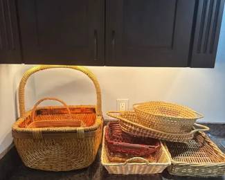 Woven Baskets And Trays Assorted Lot
