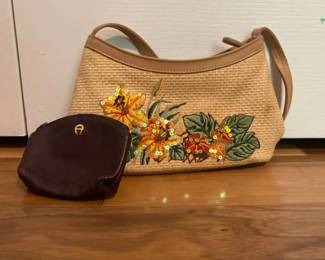 Etienne Aigner Straw Handbag And Change Purse