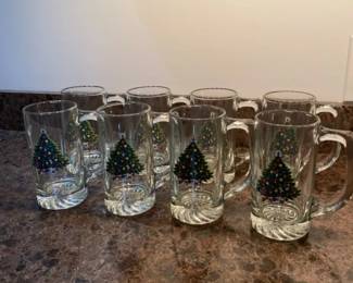 Vintage Luminarc Beer Mugs Featuring a Carlton Sabin Christmas Tree Pattern