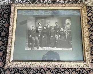 Antique Wood Framed Black and White Family Portrait, with Family Names on Back