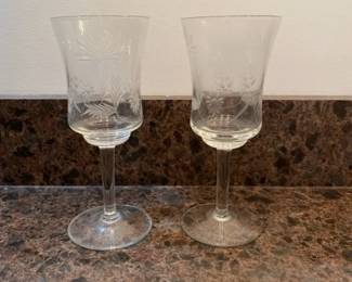 Leonard Silver Summerfield etched crystal goblets