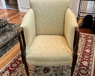 TraditionalStyle Armchair Featuring Carved Mahogany Wood Ams and Legs