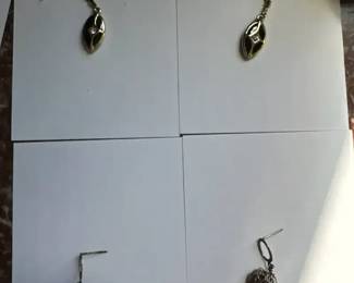 2 Pairs Vintage Statement Dangle Earrings Black Gold and Silver Knot