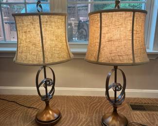 Set of 2 Bronze Table Lamps with Beige Linen Shades