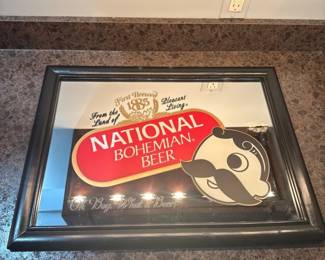 Vintage National Bohemian Beer Framed Bar Mirror Sign Iconic Mr. Boh