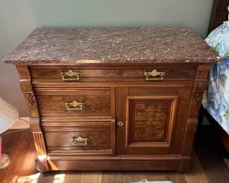 Victorian Eastlake Walnut Nightstand With Drawers and Cabinets