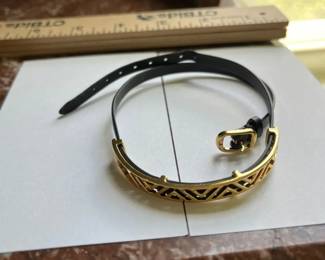 Stella Dot Ally Double Black Leather and Goldtone Wrap Bracelet