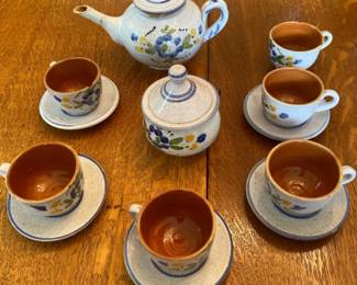 Vintage Terra Cotta Hand Painted Tea Set