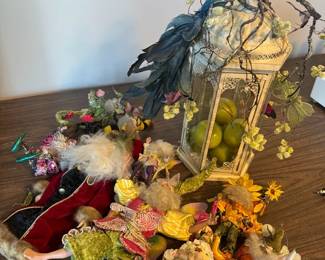 Whimsical Fairy Doll Collection with Decorative Lantern and Peacock Decor