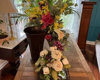 Decorative Flowers in Metal and Wooden Pots