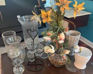 Mixed Glass Vase and Faux Floral Decor Lot