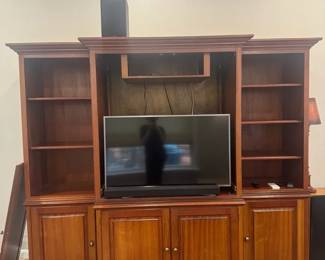 Wood Entertainment Center with Shelving and Storage