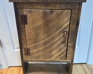 Rustic Farmhouse Wood Nightstand with Cabinet Open Shelf