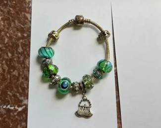 Pandora Charm Bracelet With Sterling Silver Purse Charm