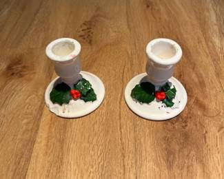 Lilian Vernon Holly Ceramic Candlestick Holders