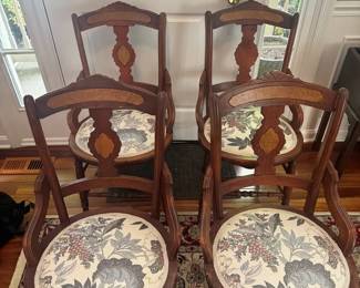 Set of 4 Vintage Chippendale Style Shield Back Dining Chairs Floral Tapestry Seats